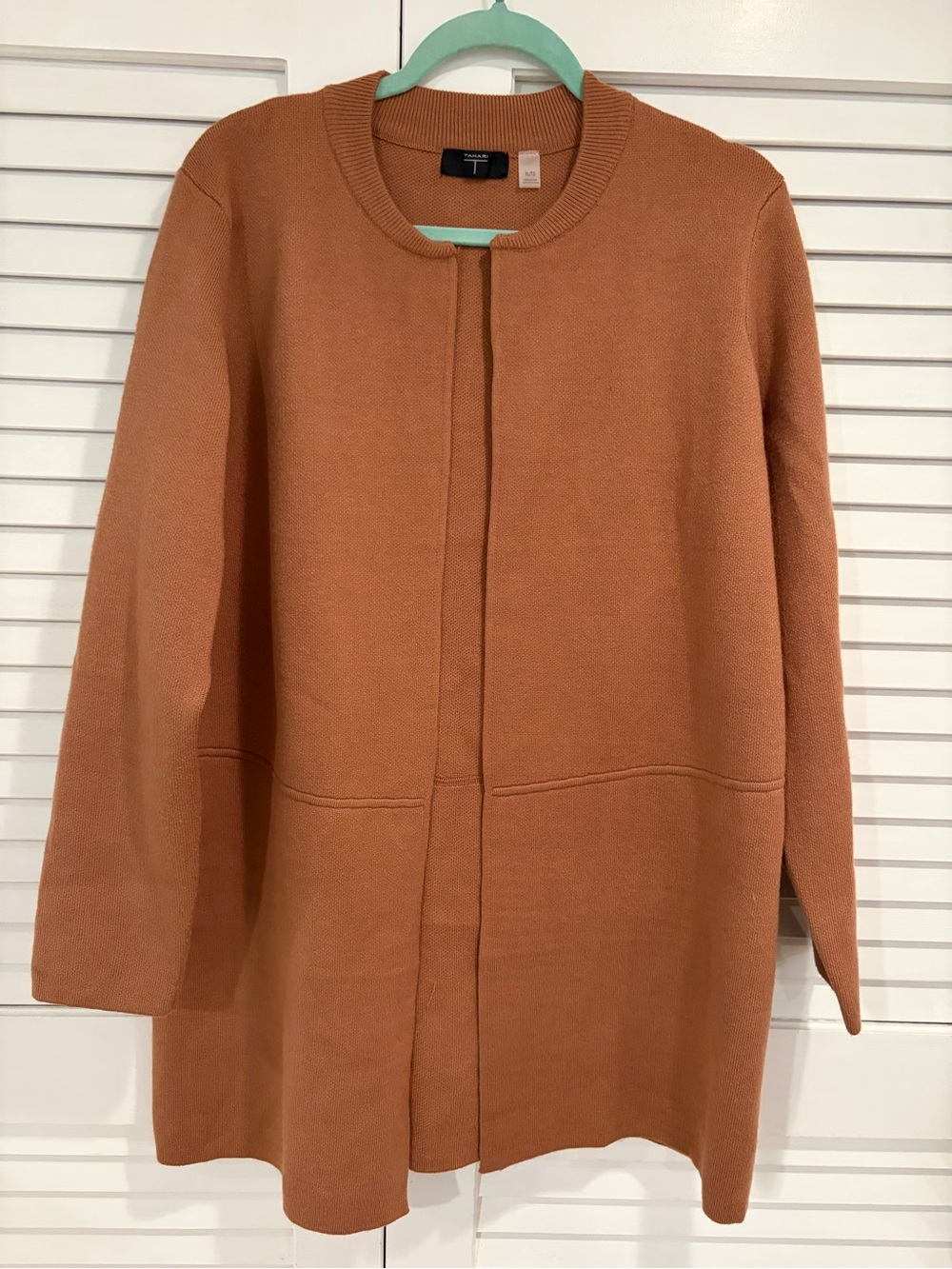 Tahari Long Open-Front Cardigan Sweater Coat Camel Brown